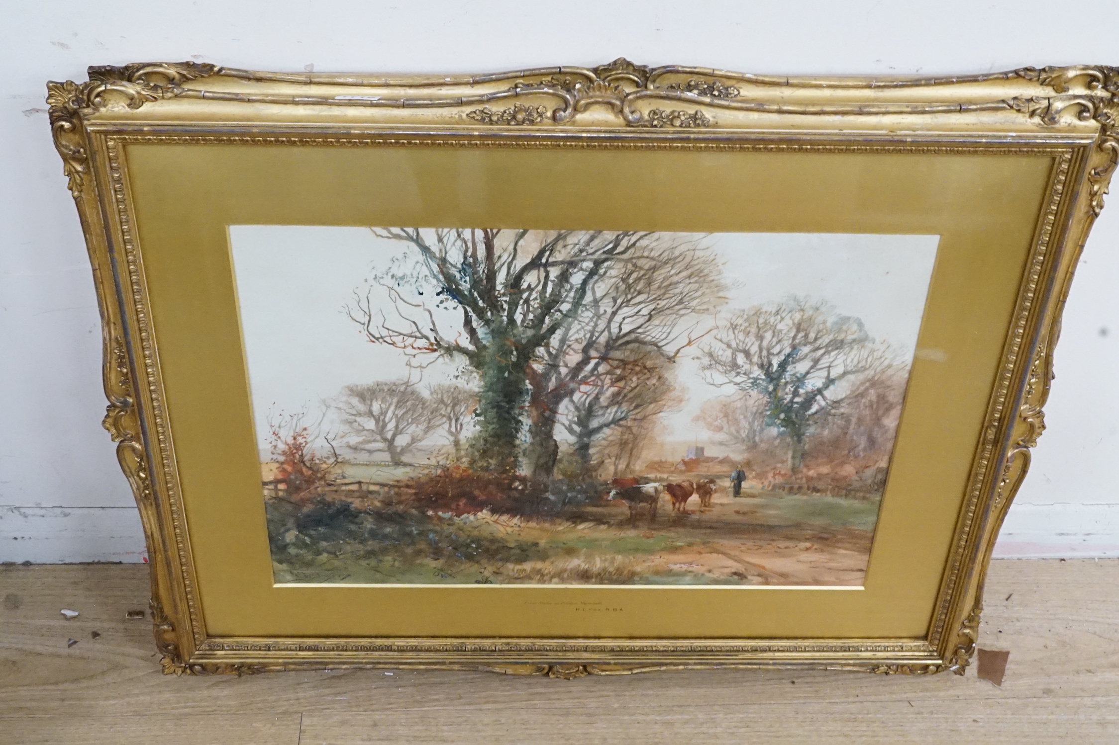 Henry Charles Fox RBA (1860-1925), pair of watercolours, 'Lane scene at Preston, Weymouth' and 'An old farm near Haslemere', signed and dated 1907/1908, 38 x 55cm
